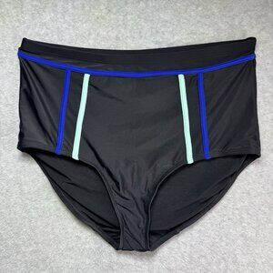 Lane Bryant Cacique Swim Bottom Brief Size 18 High Waist Black W/Blue & Green